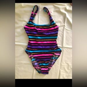 Vintage Venus 90s Swimsuit Bikini bathing suit striped 1 Pc Set Womens Sz 10